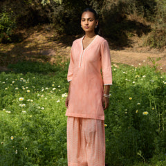 Khushal K Women Printed Regular Pure Cotton peach Kurta & Farsi Salwar