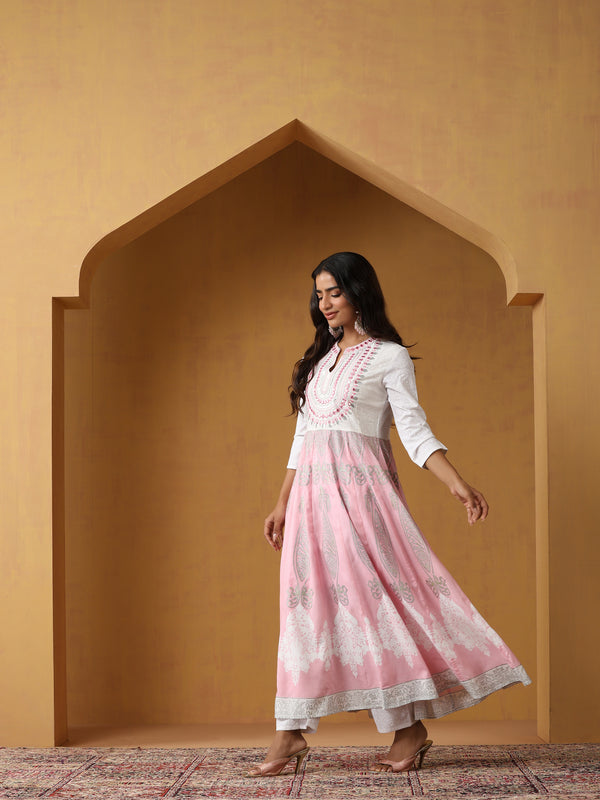 Khushal K Floral Embroidered Anarkali Thread Work Kurta set