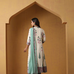 Khushal K Floral Printed Mandarin Collar Pure Cotton A-Line Kurta set