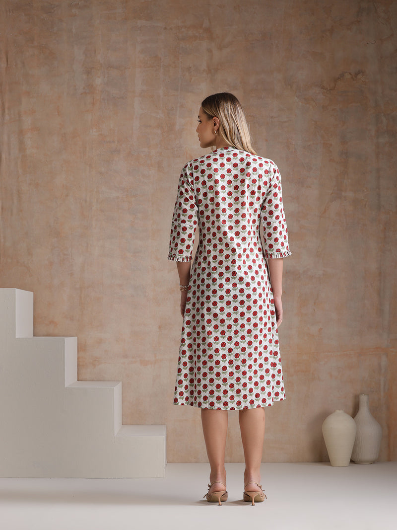 Khushal Women Polka Dot Print A-Line Midi Dress