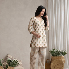 Floral Printed V-Neck Pure Cotton Kurta with Palazzos & With Dupatta