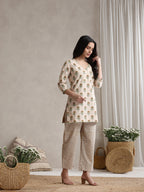 Floral Printed V-Neck Pure Cotton Kurta with Palazzos & With Dupatta