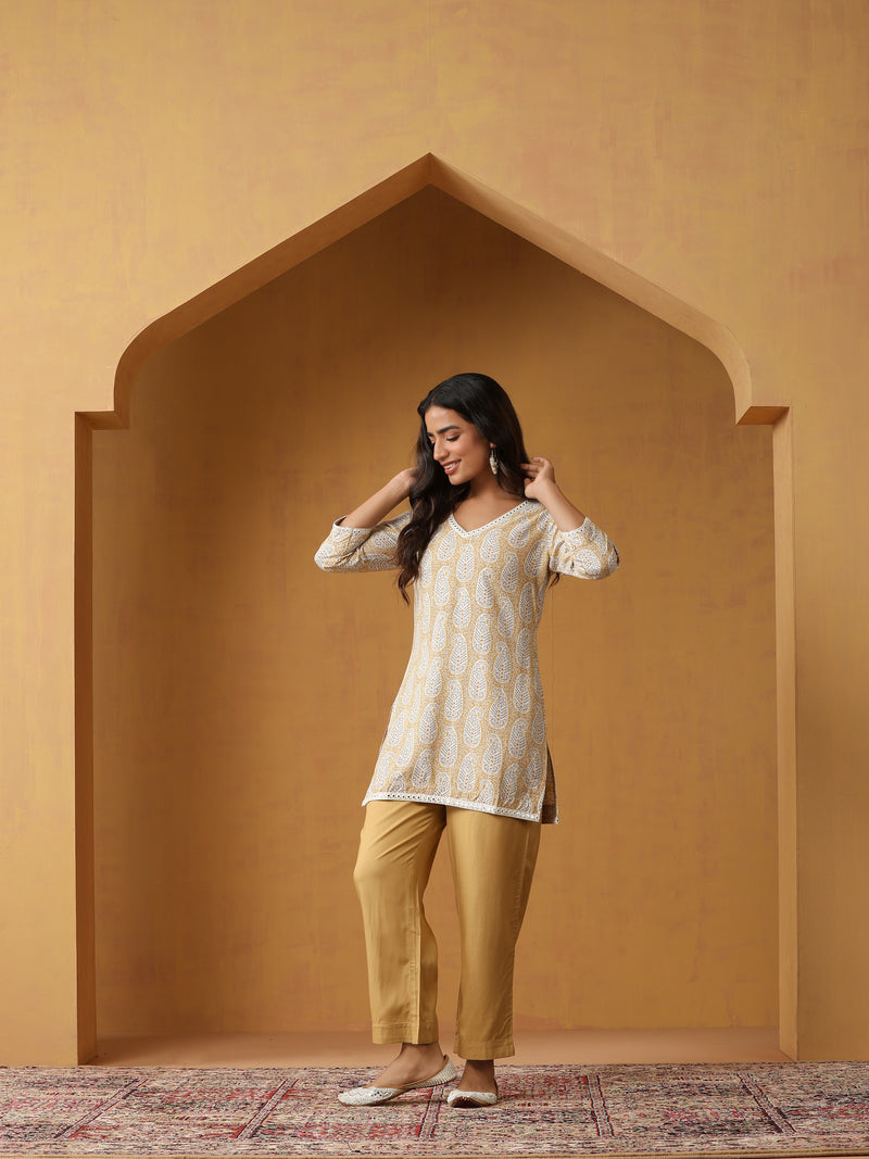Paisley Printed Pure Cotton Straight Kurta With Palazzo And Dupatta