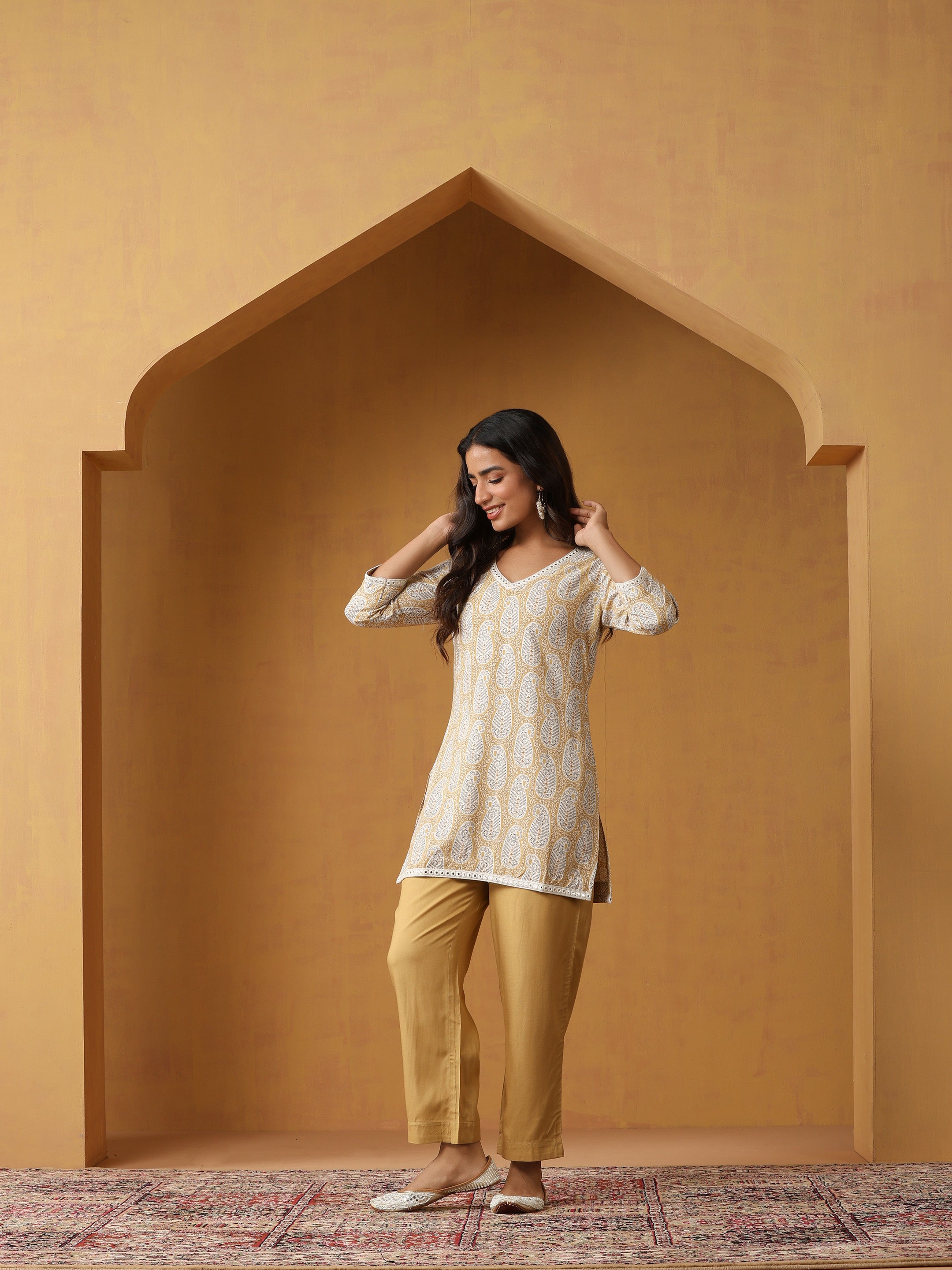 Paisley Printed Pure Cotton Straight Kurta With Palazzo And Dupatta