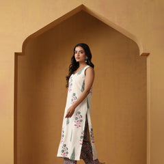 Khushal K Women Floral Printed Sleeveless Pure Cotton Kurta Set