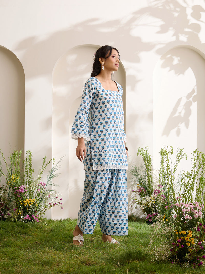 Khushal K Women Cotton Kurti With Farshi Salwar Set - Blue