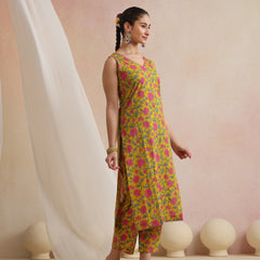 Khushal K Women Cotton Kurta Palazzo Dupatta Set - Yellow