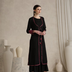 Geometric Embellished Mirror Work A-Line Kurta With Sharara & Dupatta