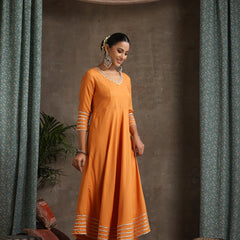 Floral Embroidered V-Neck Thread Work A-Line Kurta With Trousers And Dupatta