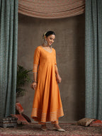 Floral Embroidered V-Neck Thread Work A-Line Kurta With Trousers And Dupatta