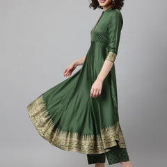 Green printed Kurta with Palazzos with dupatta