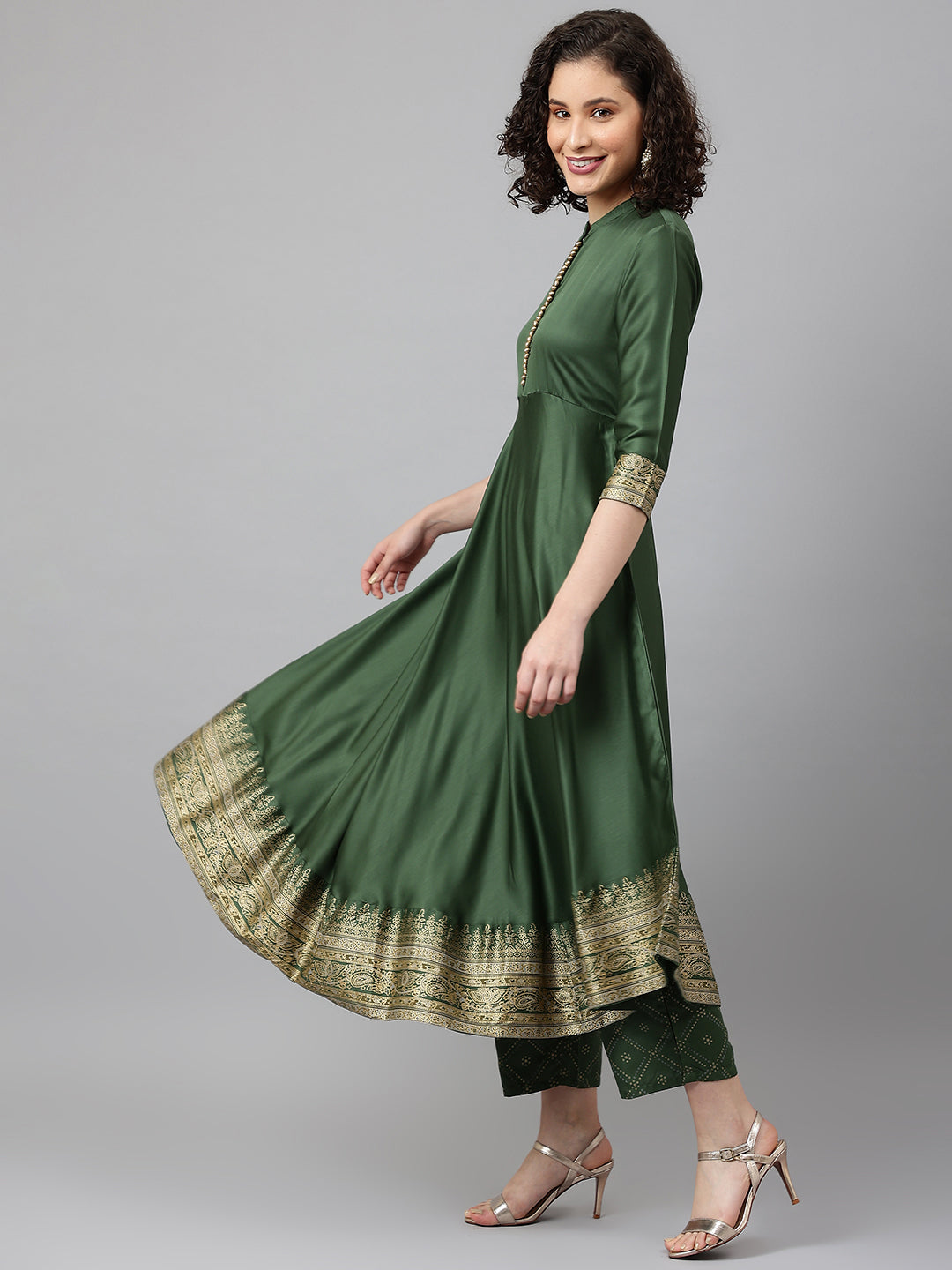 Green printed Kurta with Palazzos with dupatta
