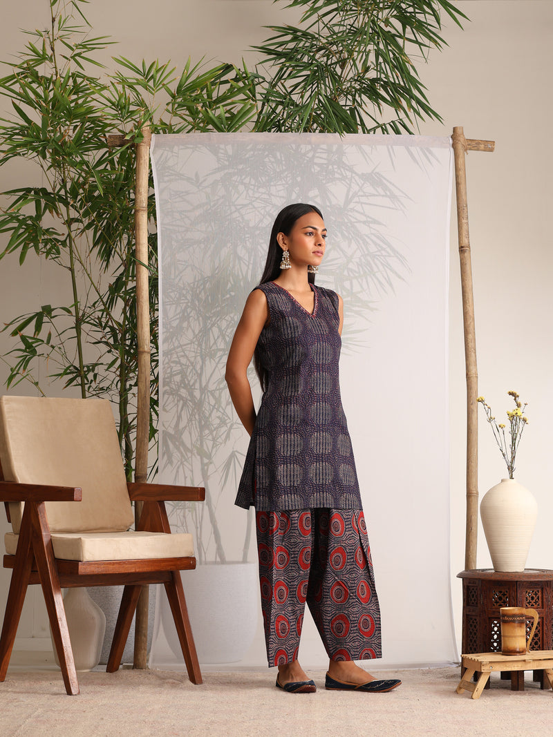 Khushal K Women Cotton kurti and Farshi Salwar with dupatta set - Blue