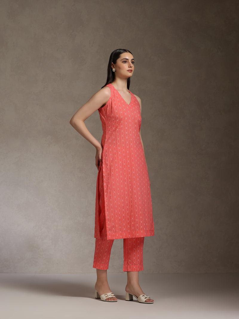 Khushal K Geometric Printed V-Neck Pure Cotton Straight Kurta set