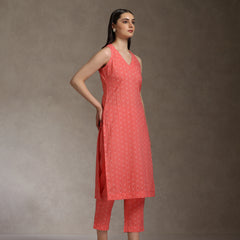 Khushal K Geometric Printed V-Neck Pure Cotton Straight Kurta set