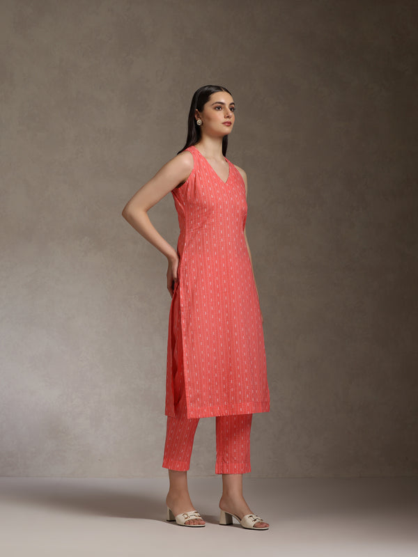 Khushal K Geometric Printed V-Neck Pure Cotton Straight Kurta set