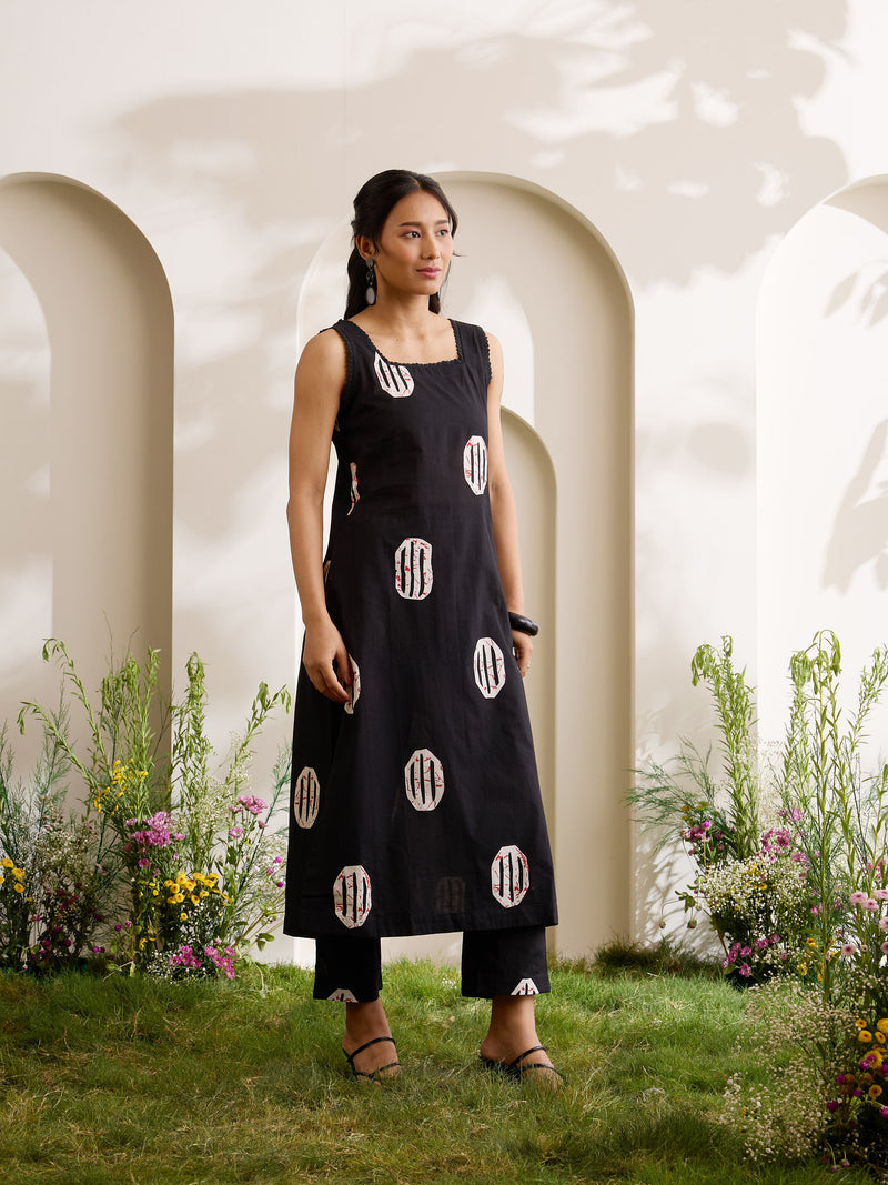 Khushal K Women Cotton Kurta And Palazzo With Dupatta Set - Black