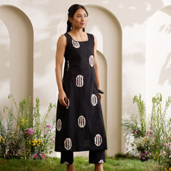Khushal K Women Cotton Kurta And Palazzo With Dupatta Set - Black