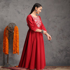 Khushal K Women Cotton Kurta Palazzo Dupatta Set - Maroon