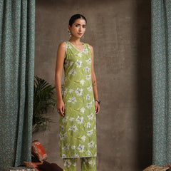 Floral Printed V-Neck Pure Cotton Straight Kurta With Palazzo & Dupatta