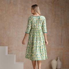 Women Floral Print Tiered Fit & Flare Midi Dress