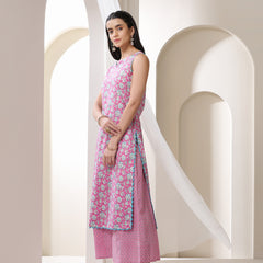Khushal K Floral Printed Notch Neck Cotton Straight Kurta set