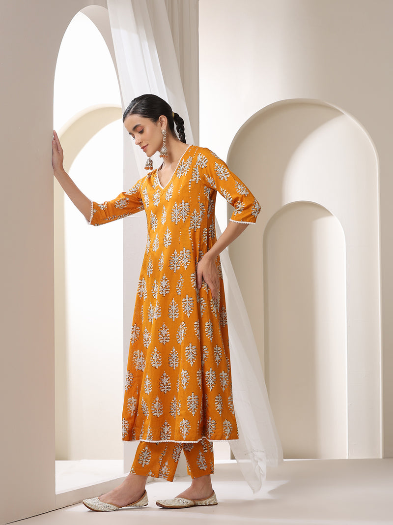 Women Floral Printed Regular Pure Cotton Kurta with Palazzos & With Dupatta