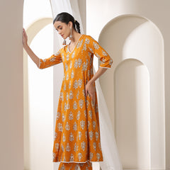 Women Floral Printed Regular Pure Cotton Kurta with Palazzos & With Dupatta