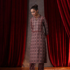 Khushal K Women Cotton kurta and palazzo with dupatta set - Rust