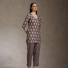 Floral Printed V-Neck Cotton Cord Set