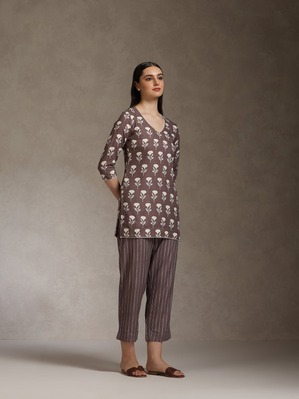 Floral Printed V-Neck Cotton Cord Set