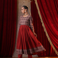 Khushal K Women Cotton kurta and palazzo with dupatta set - Rust