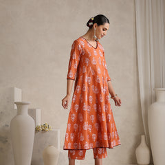 Floral Printed V Neck Pure Cotton A-Line Kurta With Palazzos & Dupatta