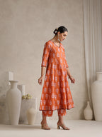Floral Printed V Neck Pure Cotton A-Line Kurta With Palazzos & Dupatta