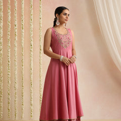 Pink embroidered Kurta with Palazzos with dupatta