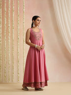 Pink embroidered Kurta with Palazzos with dupatta