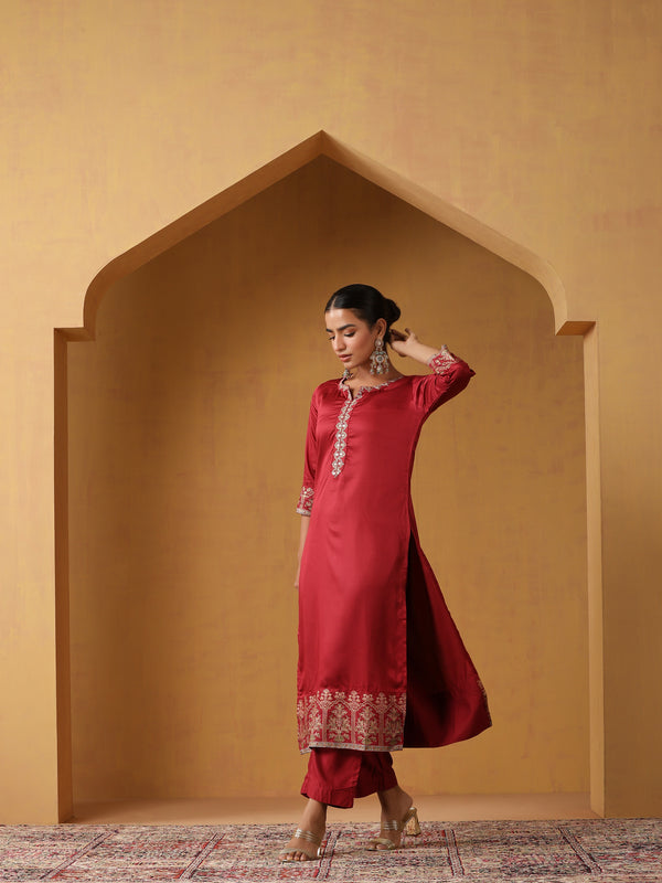 Khushal K Women Ethnic Motifs Embroidered Regular Kurta set