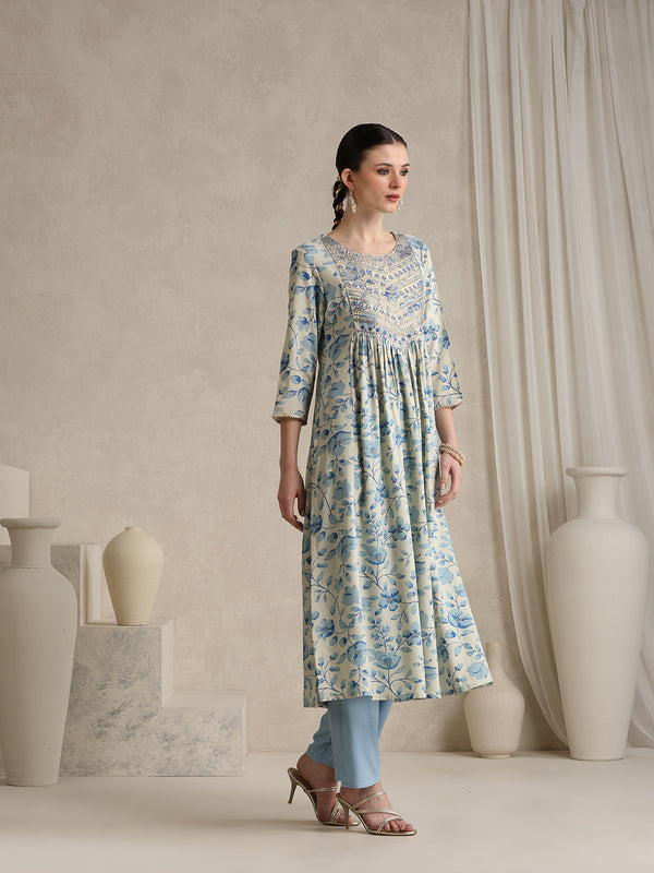 Khushal K Women Floral Printed Regular  Thread Work Kurta set