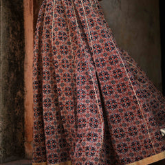 Khushal K Women's Maroon Printed Cotton Flared Maxi Skirt
