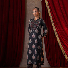 Khushal K Women Cotton kurta and palazzo with dupatta set - Black