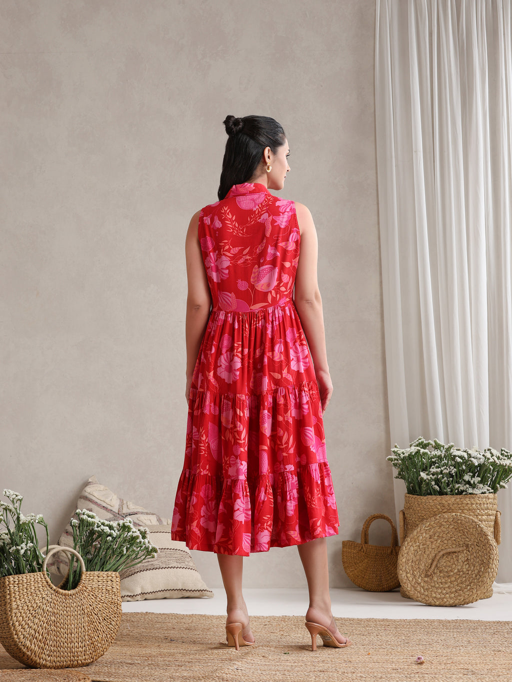 Women Floral Print A-Line Midi Dress