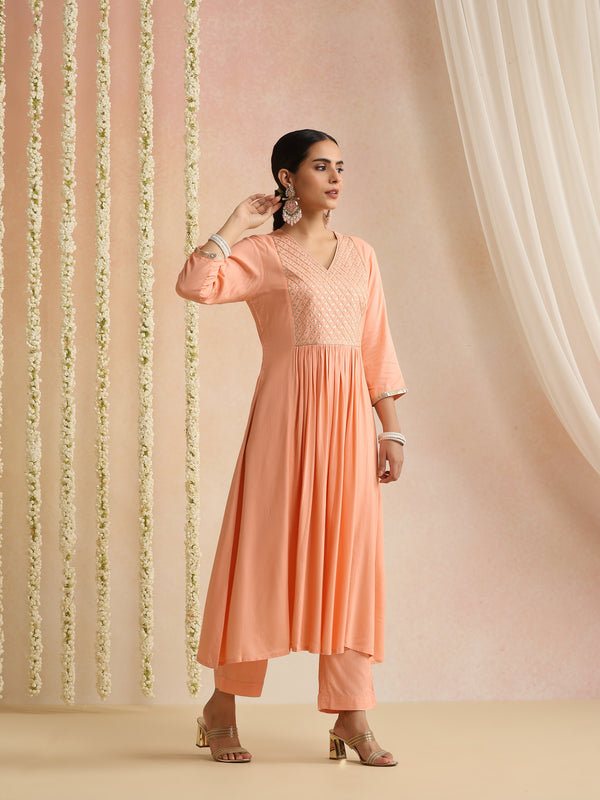 Women Ethnic Motifs Embroidered Empire Sequinned Kurta with Trousers & With Dupatta
