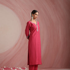 Khushal K Women Pure Silk pink Embroidered Kurta & Palazzo With Dupatta