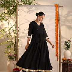 Khushal K Women Cotton Kurta and Palazzo With Dupatta Set - Black