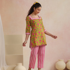 Khushal K Women Cotton Kurta Palazzo Dupatta Set - Yellow