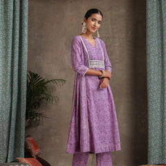 Purple and white Kurta with trouser & dupatta