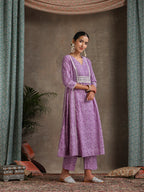 Purple and white Kurta with trouser & dupatta