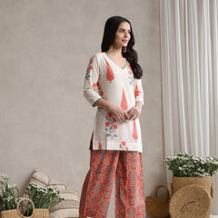 Printed Cotton V-Neck Tunic With Palazzo Co-Ords