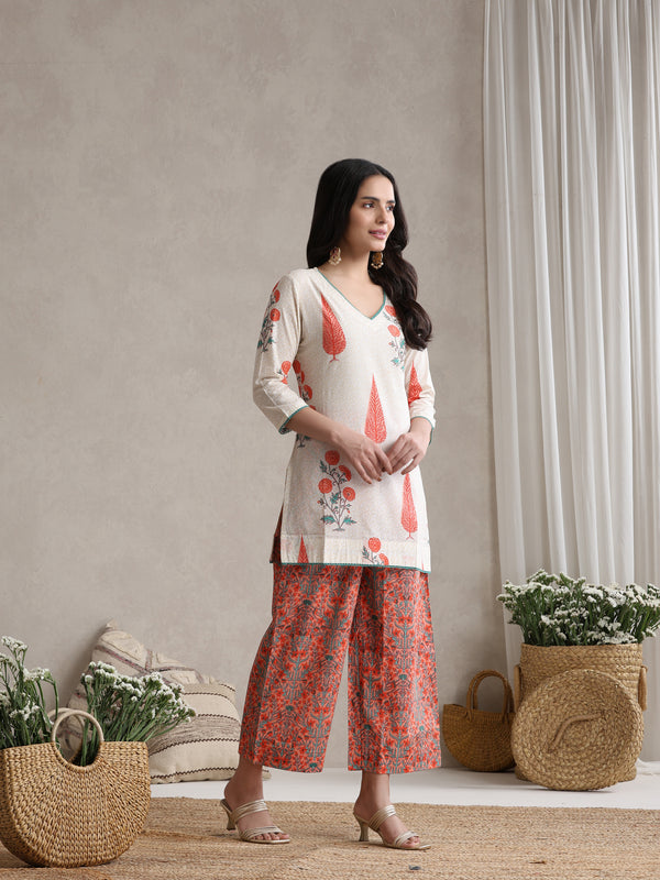 Printed Cotton V-Neck Tunic With Palazzo Co-Ords