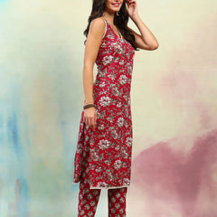 Floral Printed Regular Pure Cotton Straight Kurta with Palazzos & Dupatta